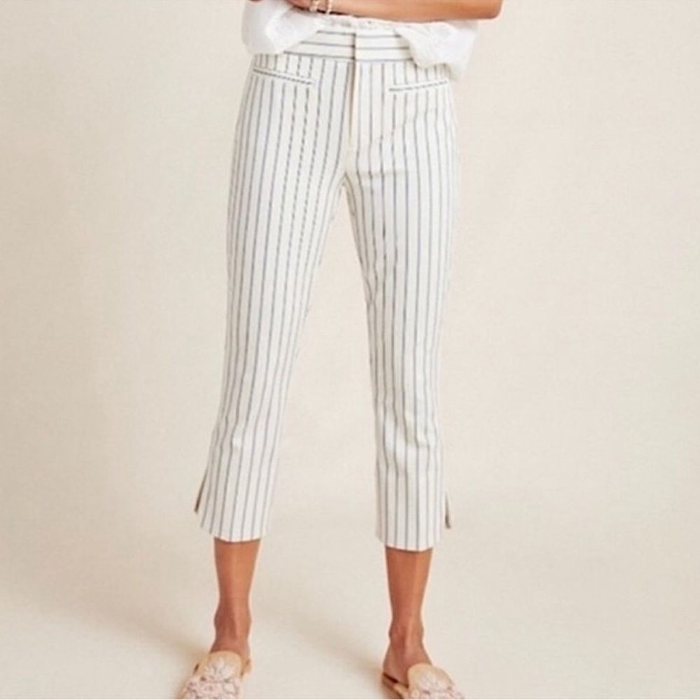 Anthropologie White and Blue Cropped Ankle Pants